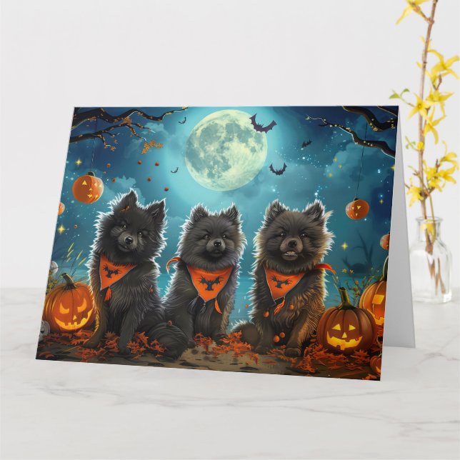 Tarjeta Keeshond Halloween Spooky (flor amarilla)