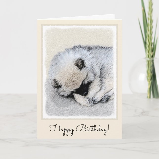 Tarjeta Keeshond Sleeping Pintando Perro Original Arte De  (Anverso)