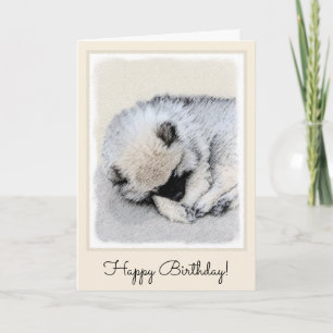 Tarjeta Keeshond Sleeping Pintando Perro Original Arte De 