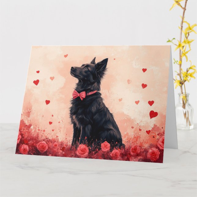 Tarjeta Kelpie australiano con Rosas - El día de San Valen (flor amarilla)