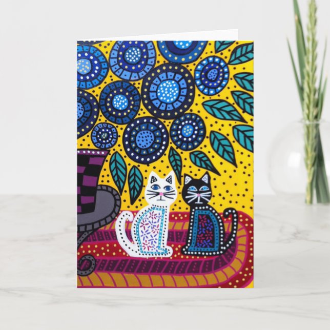 Tarjeta Kerri Ambrosino Art Card Cats Flores Amigos (Anverso)