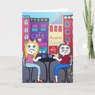 Tarjeta Kerri Ambrosino Art Greeting Card Cats Cafe