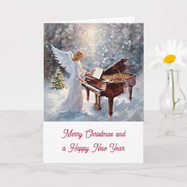 Tarjeta Kerstengel achter de piano (Planta pequeña)