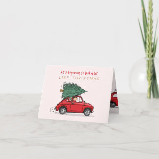 Tarjeta Kerstkaart Fiat 500 rood met kerstboom