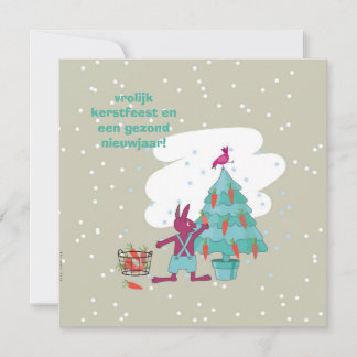 Tarjeta kerstkaart met konijn en wortelversiering