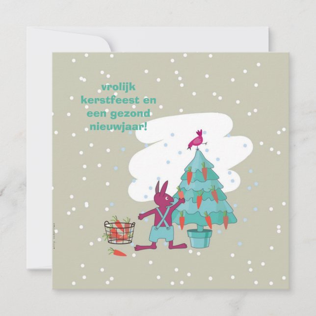 Tarjeta kerstkaart met konijn en wortelversiering (Anverso)