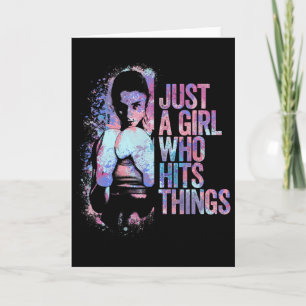 Tarjeta Kickboxing Divertido Solo Una Chica Que Golpea Cos