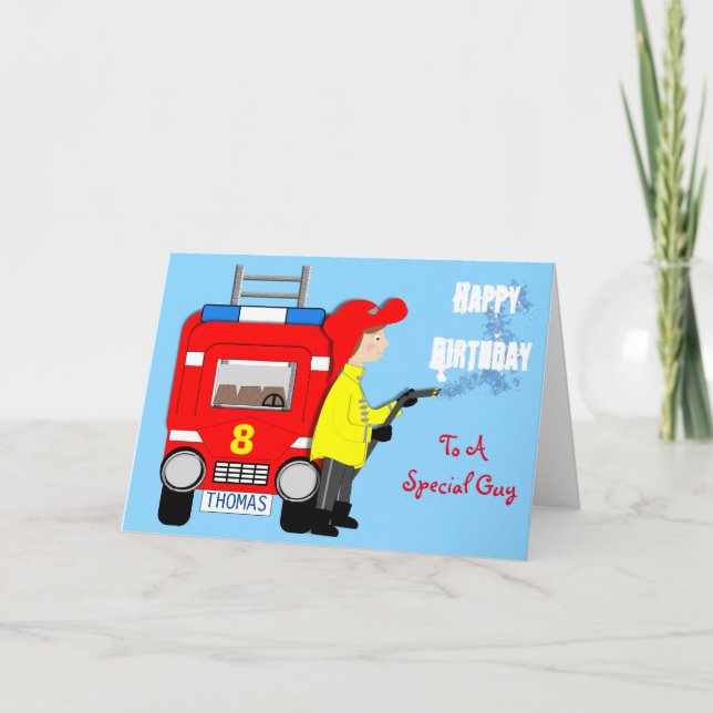 Tarjeta Kid Happy Birthday, el motor del fuego (Anverso)