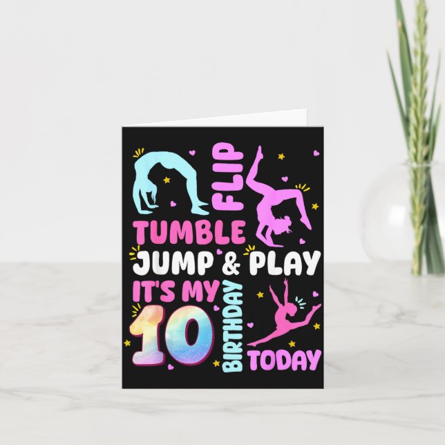 Tarjeta Kids 10 Year Old Bday Gymnast 10th Gymnastics Birt (Anverso)
