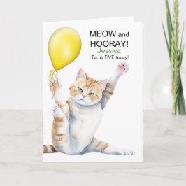 Tarjeta Kids 5th Birthday Cute Cartoon Cat with Name