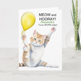 Tarjeta Kids 7th Birthday Cute Cartoon Cat with Name