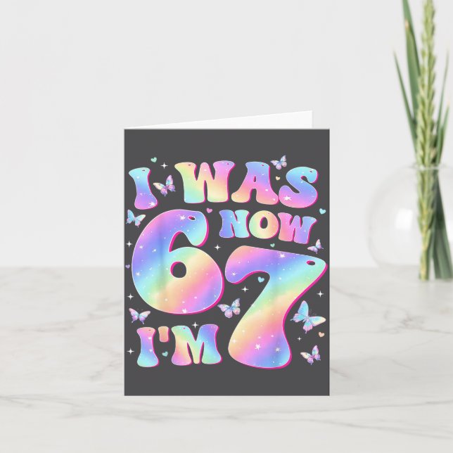 Tarjeta Kids 7th Birthday Girl Butterfly I Was 6 Now I'm 7 (Anverso)