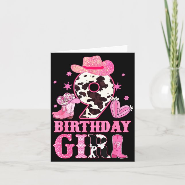 Tarjeta Kids 9th Birthday Girl Rodeo Western Cowgirl Birth (Anverso)