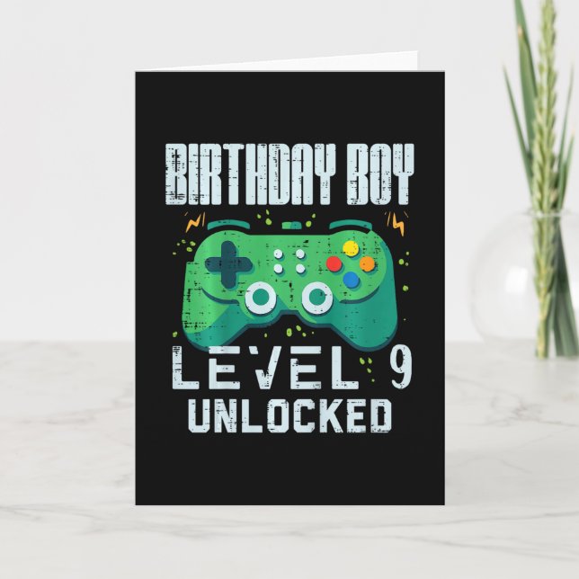 Tarjeta Kids Birthday Boy Level 9 Unlocked Gamer Controlle (Anverso)