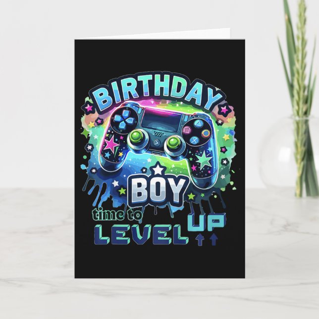 Tarjeta Kids Birthday Boy Level Up Gamer Controller Video  (Anverso)