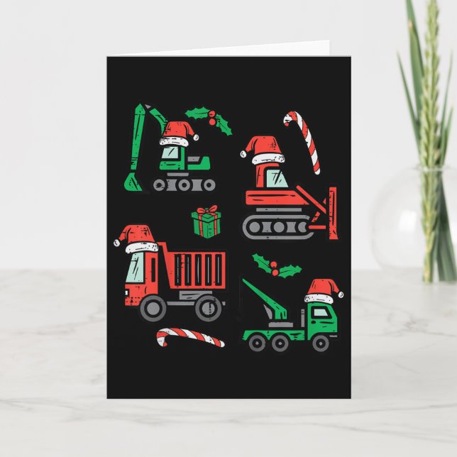 Tarjeta Kids Christmas Construction Vehicles Truck Xmas Bo (Anverso)