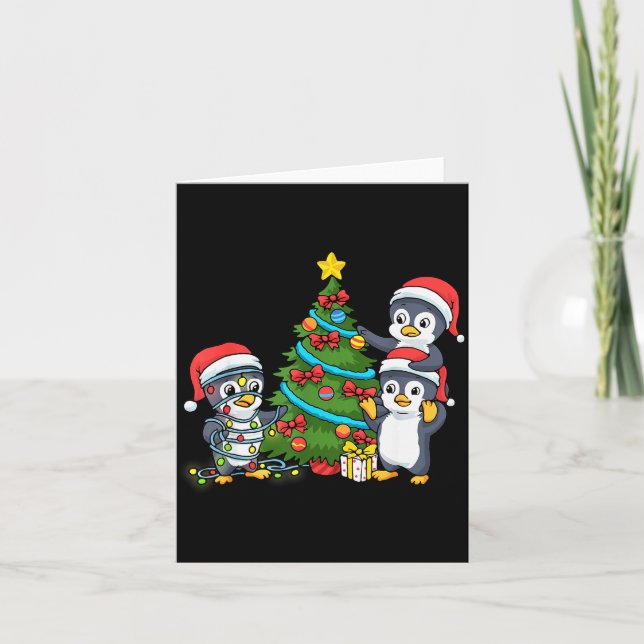 Tarjeta Kids Christmas Penguin Christmas Tree Lights Baubl (Anverso)