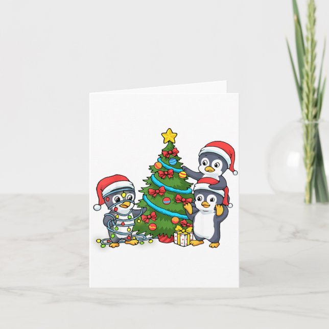 Tarjeta Kids Christmas Penguin Christmas Tree Lights Baubl (Anverso)