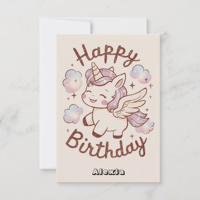 Tarjeta Kids Clouds Unicorn Cumpleaños (Anverso)