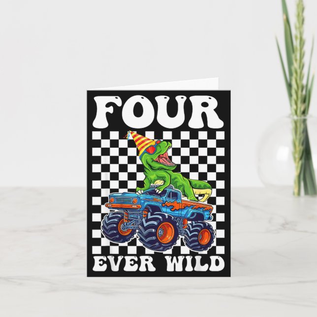 Tarjeta Kids Four Ever Wild Dinosaur Monster Truck 4th Bir (Anverso)