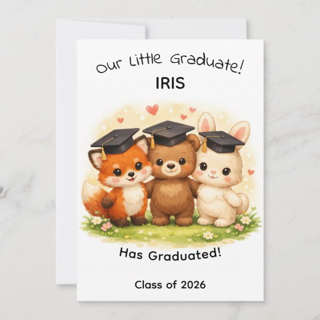 Tarjeta Kids Fox Bear Bunny Woodland Graduation (Anverso)
