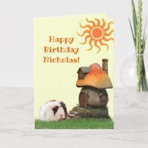 Tarjeta Kid's Happy Birthday Guinea Pig Mushroom House