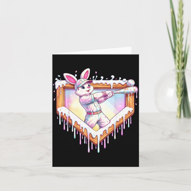 Tarjeta Kids happy easter bunny playing baseball boy ice (Anverso)