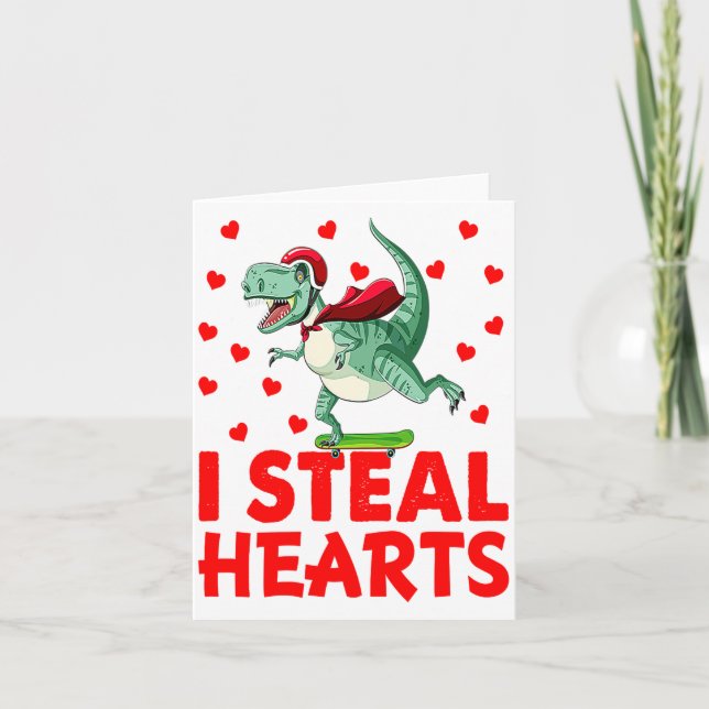 Tarjeta Kids I Steal Hearts Dinosaur Valentines Day For Ba (Anverso)