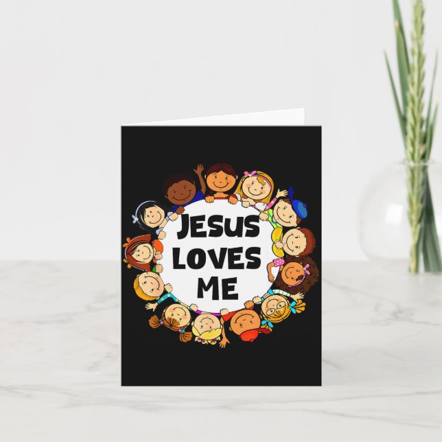 Tarjeta Kids Jesus Loves Me Cute Christian Faith Girl Boy  (Anverso)