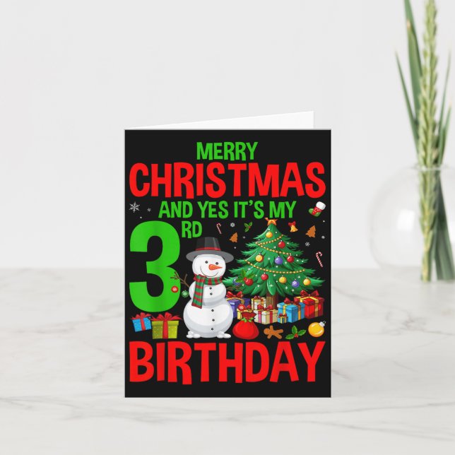 Tarjeta Kids Merry Christmas And Yes It's My 3rd Birthday  (Anverso)