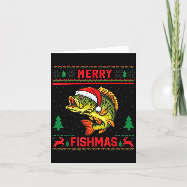 Tarjeta Kids Merry Fishmas B Fishing Christmas Pajamas Swe (Anverso)