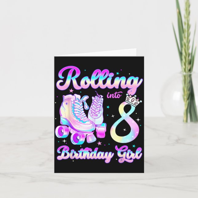 Tarjeta Kids Rolling Into 8 Roller Skating 8th Birthday Gi (Anverso)
