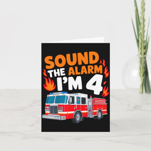 Tarjeta Kids Sound The Alarm I'm 4 Years Old 4th Birthday  (Anverso)