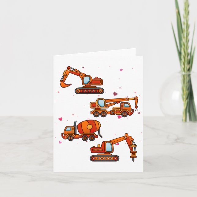 Tarjeta Kids Valentines Day Construction Trucks Boys Kids  (Anverso)