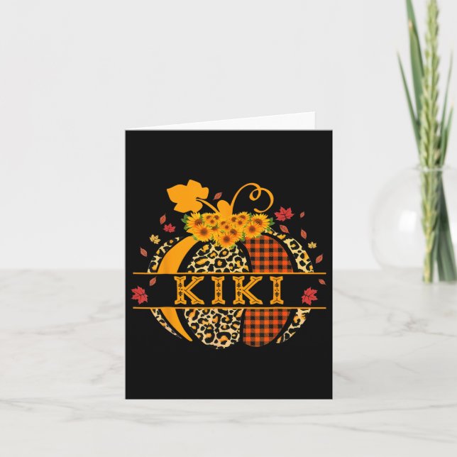 Tarjeta Kiki Leopard Floral Pumpkin otoño Thanksgivi (Anverso)