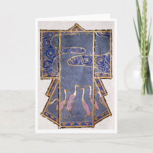 Tarjeta Kimono con grullas y el motivo del agua japonés