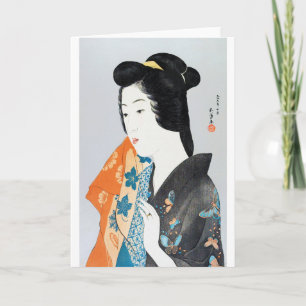 Tarjeta Kimono con patrones de mariposa, Goyō Hashiguchi