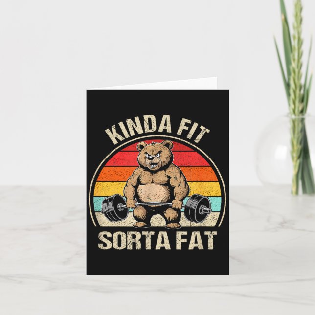Tarjeta Kinda Fit Sorta Fat Funny Cute Bear Weightlifter  (Anverso)