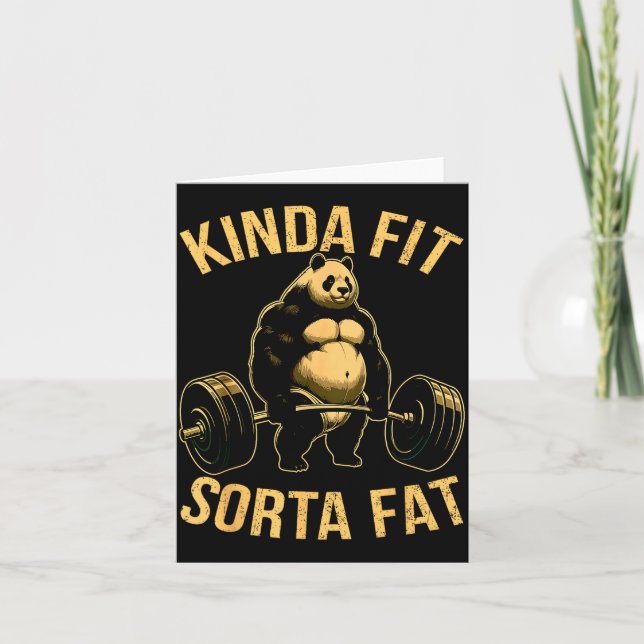 Tarjeta Kinda Fit Sorta Fat Funny Gym Panda Weightlifting  (Anverso)