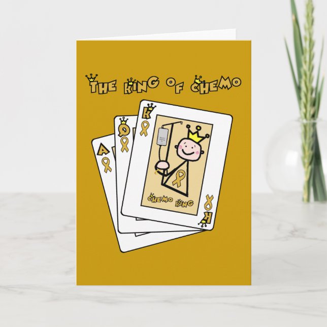 Tarjeta King of Chemo - Cinta de oro para el cáncer infant (Anverso)