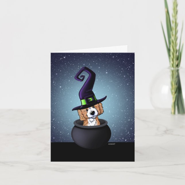 Tarjeta KiniArt Doodle Perro Bruja Halloween (Anverso)