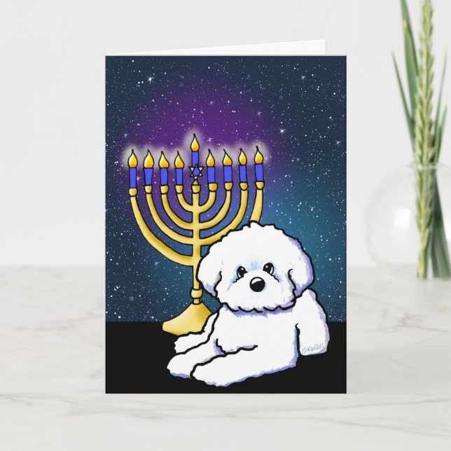 Tarjeta KiniArt Hanukkah Menorah Bichon (Anverso)