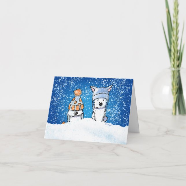 Tarjeta KiniArt Winter Westie Duo (Anverso)