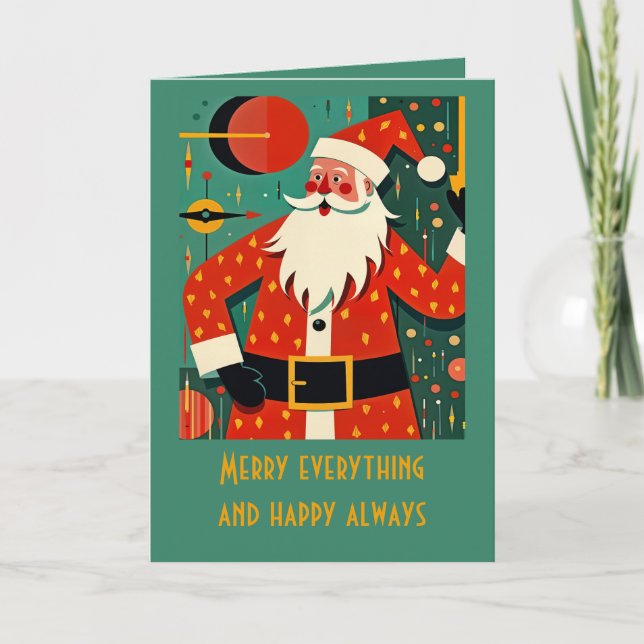 Tarjeta Kitschmas Santa Claus Mid-Century Modern Fun (Anverso)