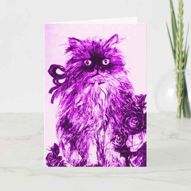 Tarjeta KITTEN CON ROSAS PURPLE Cumpleaños (Anverso)