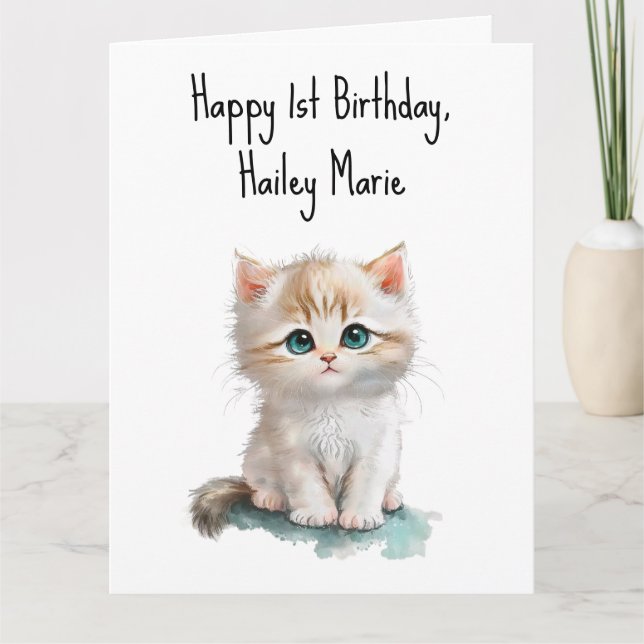 Tarjeta Kitten de cumpleaños personalizado con ojos azules (Anverso)
