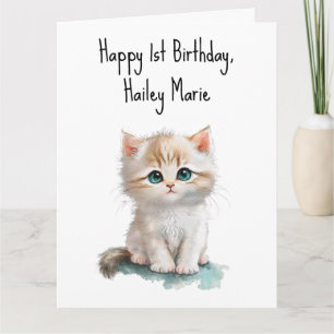 Tarjeta Kitten de cumpleaños personalizado con ojos azules