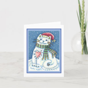 TARJETA KITTEN DE NIEVE, GATO Y RATÓN DE NIEVE