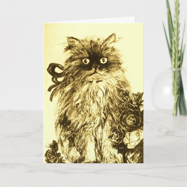 TARJETA KITTEN DEL DÍA DEL PADRE CON ROSAS BLANCAS VERDES (Anverso)