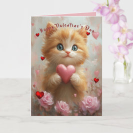 Tarjeta Kitten Día de San Valentín Corazones Rojos Rosas R